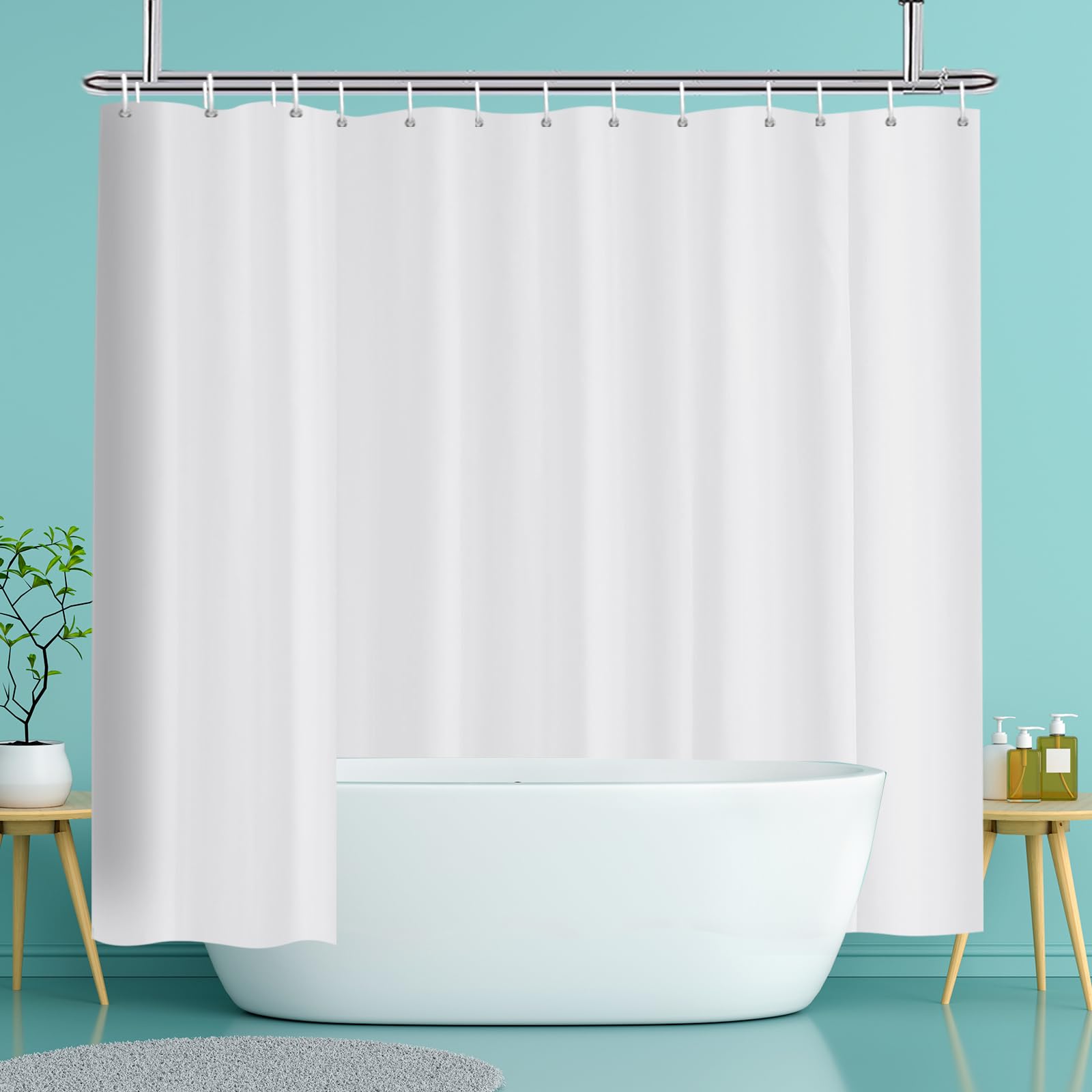 YISURE Cortina de Ducha 240x200 Blanca Anti Moho, Cortina de Ducha con Imán Textil Impermeable para Bañera, Ancho 240 x Alto 200cm