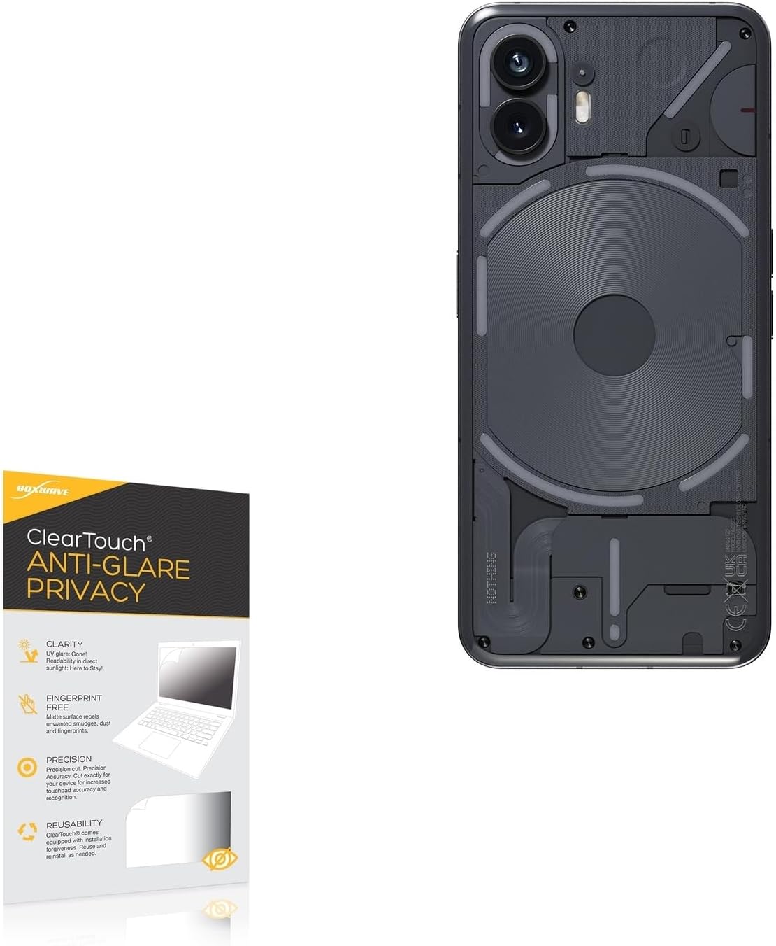 BoxWave Screen Protector Compatible with Nothing Phone 2 - ClearTouch Anti-Glare Privacy (2-Pack), Privacy Screen Protector Flexible Film Anti-Glare