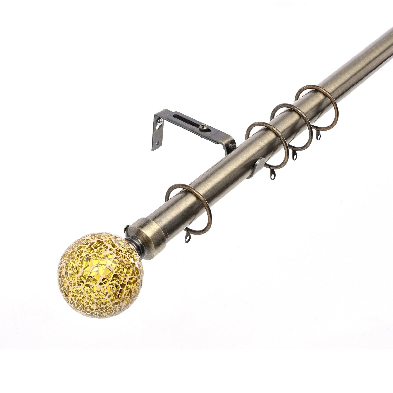 KESTRAL Crackle Glass Ball Finials 28 mm Extendable Curtain Poles Rods Voiles, Antique Brass 70-120 cm