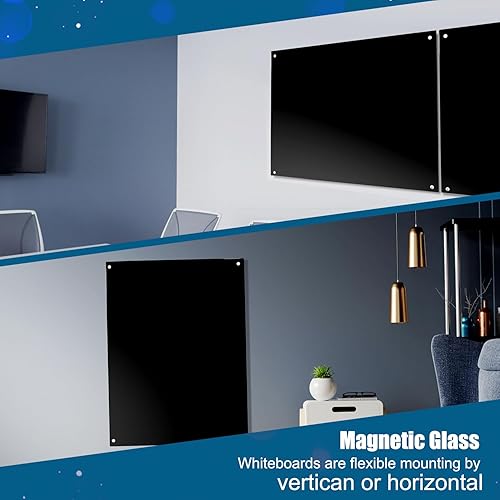 Miniatura 6 de Pizarra de vidrio magnética de 48"x36", tableros de borrado en seco de vidrio templado premium, montados en la pared, sin marco, pizarra blanca