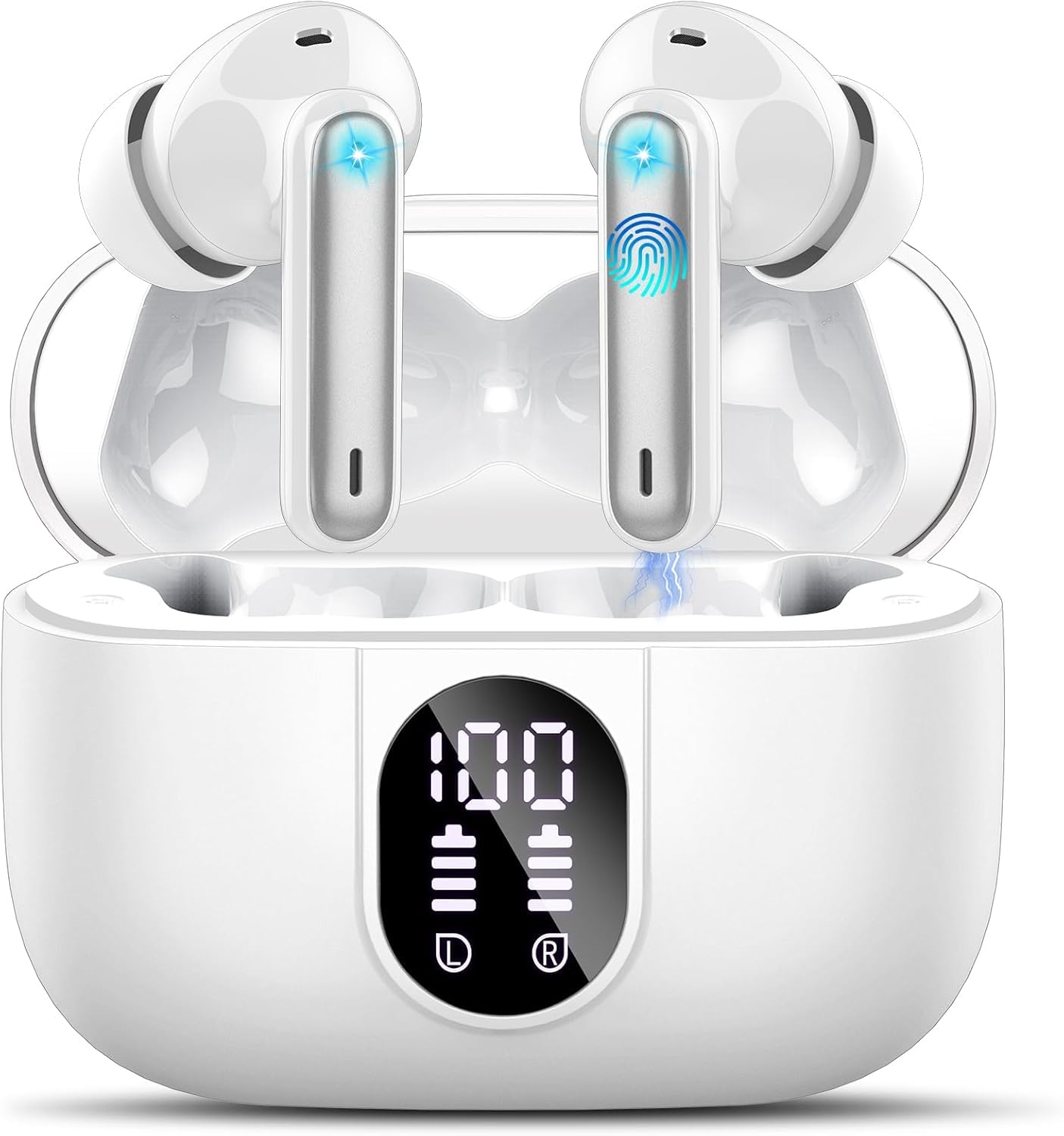 Wireless Earbuds, Bluetooth 5.3 Headphones In Ear with 4 ENC Noise Cancelling Mic, 40H Playtime Bluetooth Earphones, Mini Deep Bass Stereo Ear Buds, IP7 Waterproof Wireless Headphones, LED Display