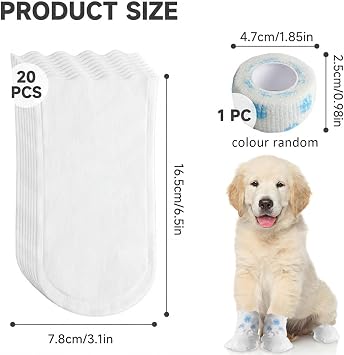 20 Pcs Dog Boots for Injured Paws Waterproof With Dog Bandages for Paws | Disposable Dog Socks Paws Stop Licking | Paw Protectors for Indoor Outdoor Walking, Post-Surgery & Rainy (M,7-16kg)