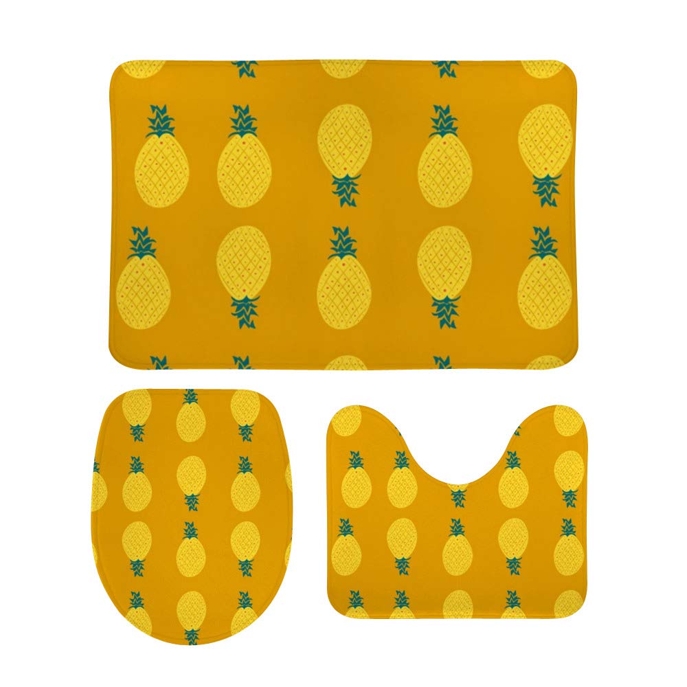 Tapis de bain antidérapants lot de 3 en velours corail absorbant motif ananas couleur 1