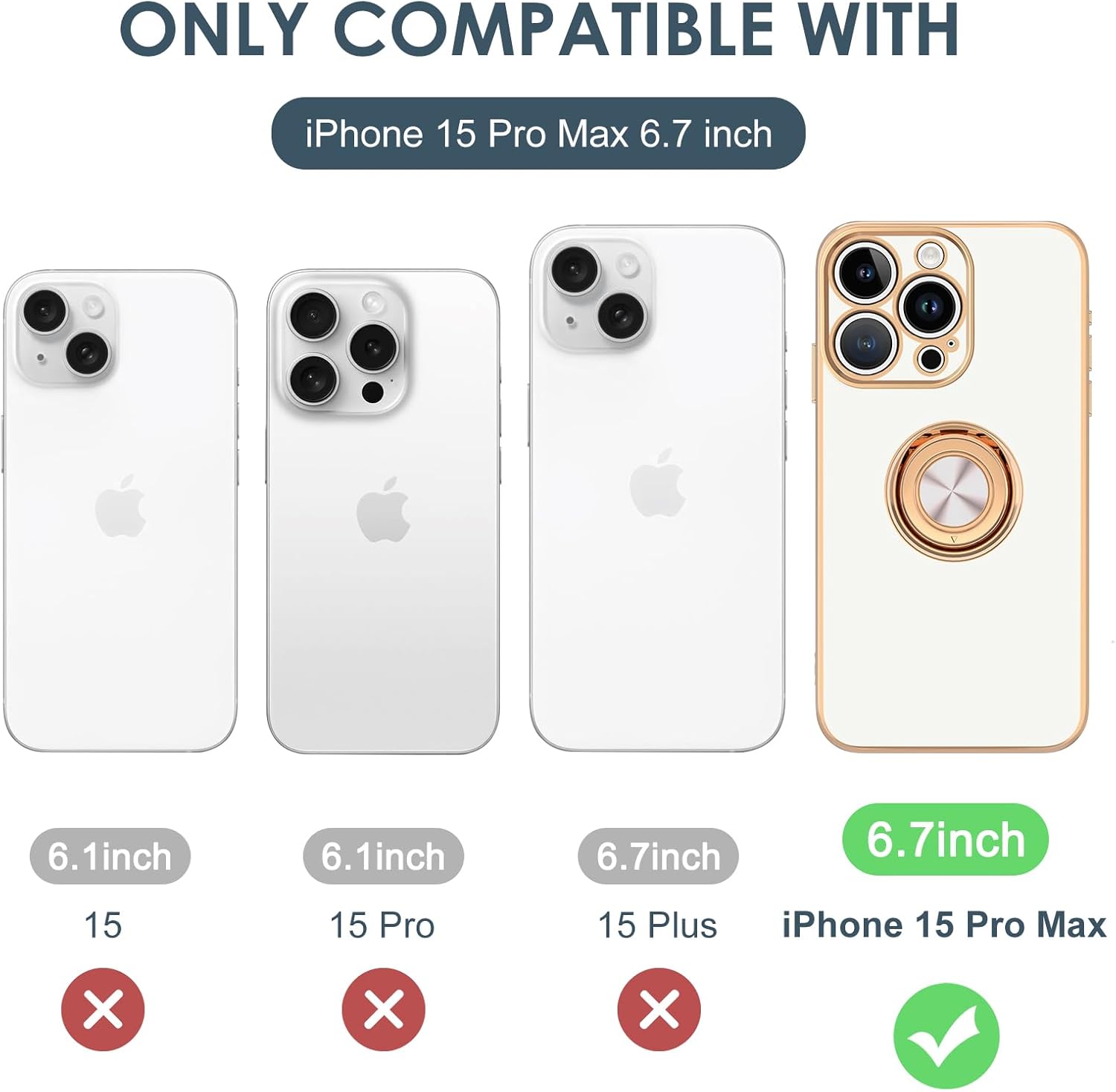 Hython for iPhone 15 Pro Max Case with Ring Stand, 360° Rotatable Ring Holder Magnetic Kickstand, Plating Rose Gold Edge Soft Cover Protective Phone Case for iPhone 15 Pro Max 6.7", White - Image 7