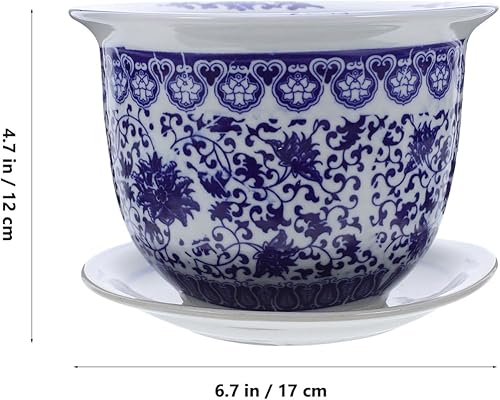 Miniatura 5 de Maceta decorativa de cerámica azul y blanca con orificio de drenaje, maceta decorativa de cerámica azul y blanca, diámetro de 6.7 pulgadas