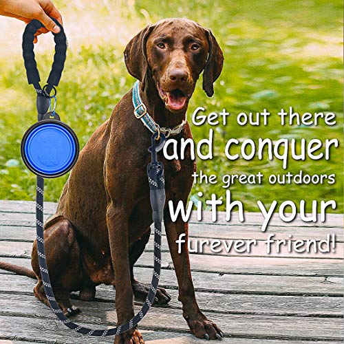 DOYOO 2 Pack Dog Leash 6 FT Thick Durable Nylon Rope - Comfortable Padded Handle Reflective Rope Dog Leash for Medium Large Dogs with Collapsible Pet Bowl and Garbage Bags (6FT-Black+Black)