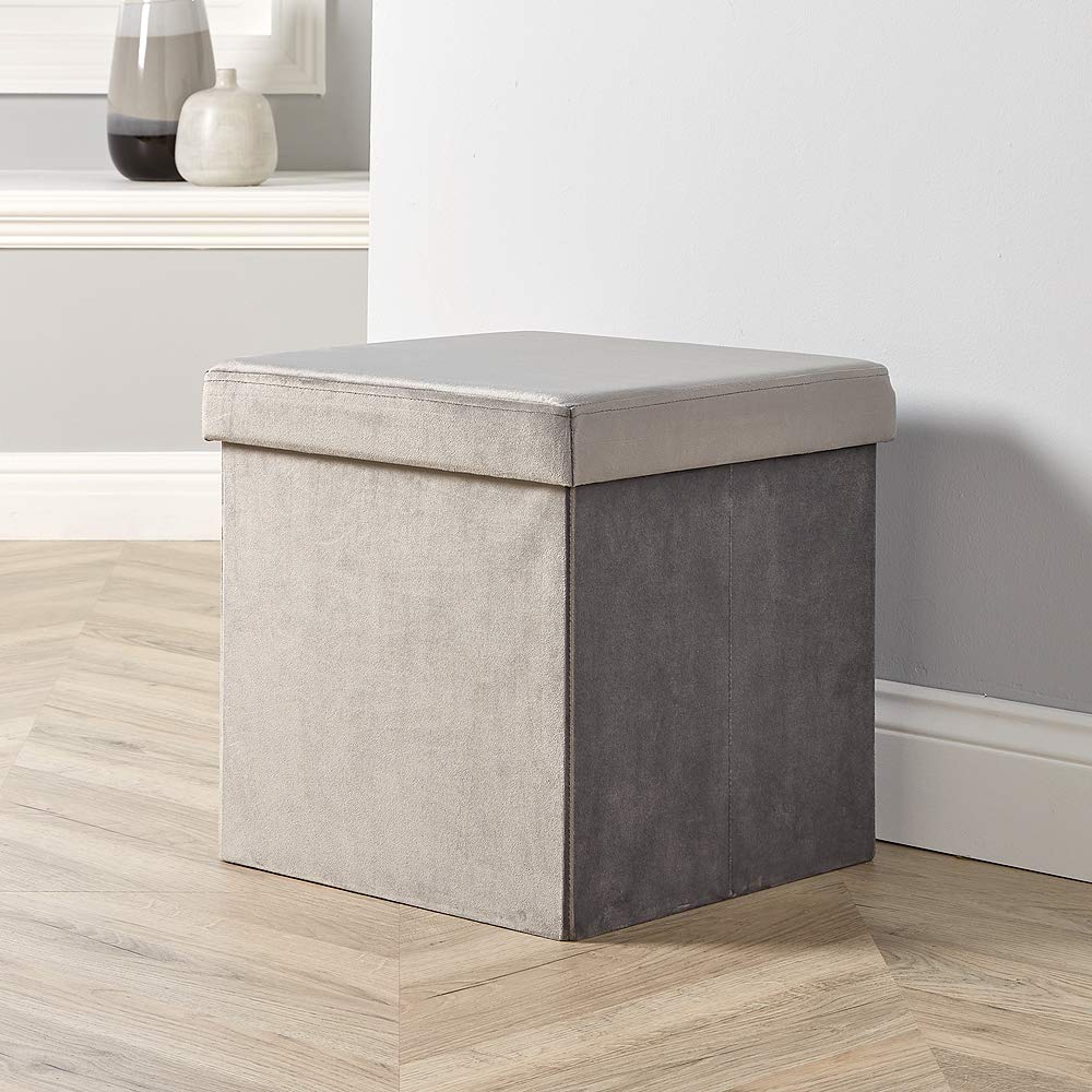 Home Source Folding Ottoman, Velvet Fabric Storage Square Box, Grey — image 1