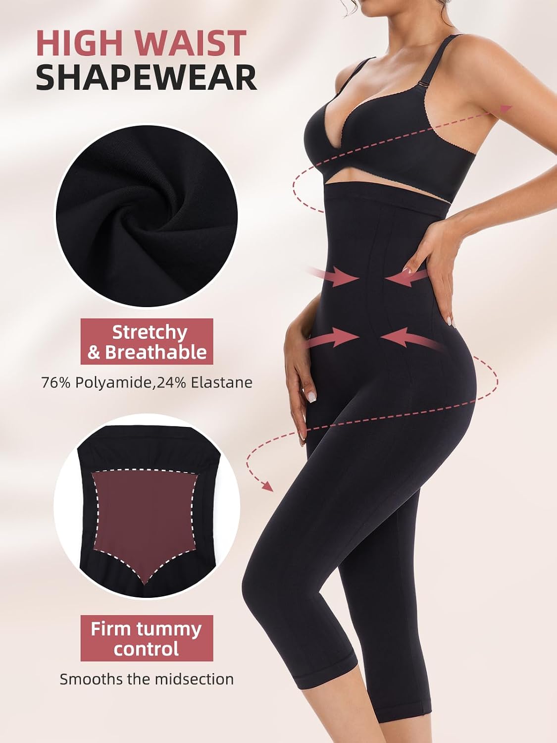 High Waisted Shapewear Leggings for Women Seamless Capri Body Shaper