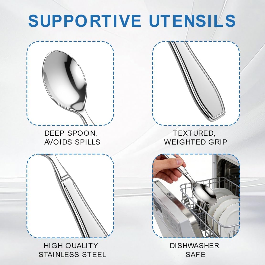 Weighted Utensils for Hand Tremors and Parkinsons Patients Heavy Weight Spoons Stainless Steel Silverware Adaptive Utensils for Elderly Arthritis Weak Hand Grip 7OZ image 3