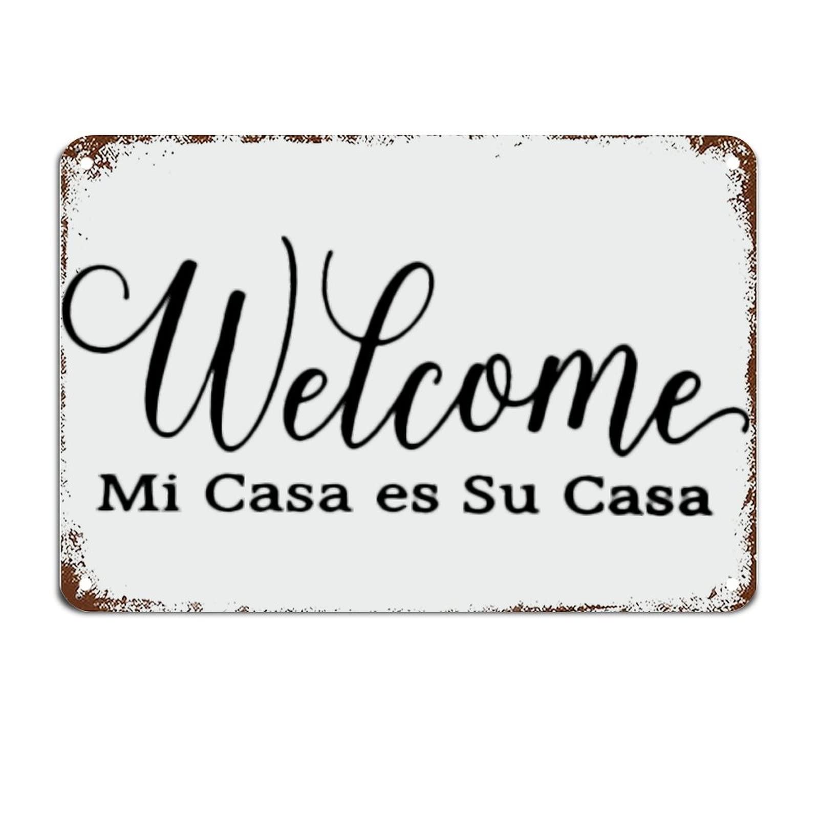 Mi Casa Su Casa Welcome Entry Decor Welcome in Spanish Metal Sign with Quote Motivational Wall Art Rustic Decorations 8 X 12 Inch