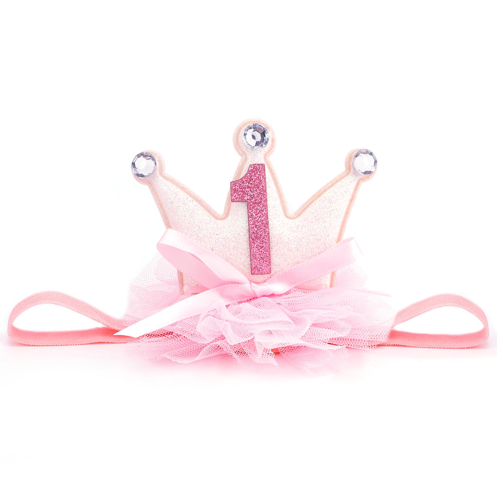 Vovii Princess Crown for Baby Girls, Pink Mini Tiara One Birthday Crown Headband for Girl Decorations Outfit Decor Photo Props Party Supplies