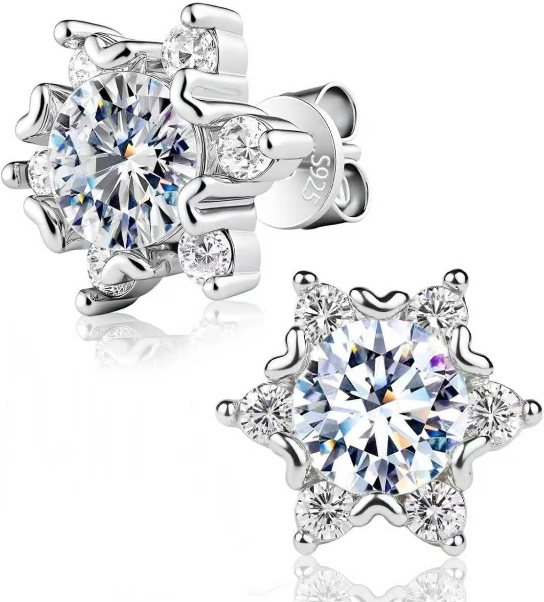 Moissanite Earrings Studs 925 Sterling Silver Earrings Six Claws Snowflakes Jewelry Brilliant Round Princess Cut Women's Earrings Hypoallergenic Earrings D Color VVS1 1CT-2CT