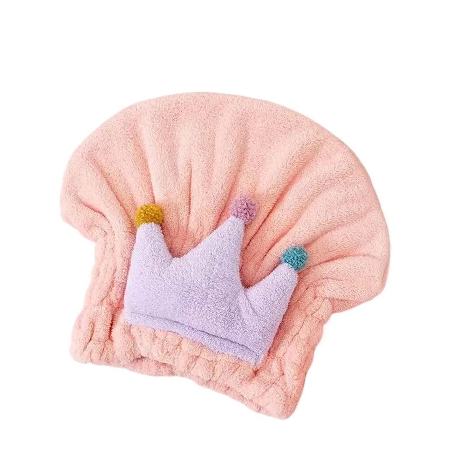LUYSGBXR Hair Towel Quickly Dry Hair Wrapped Towels Children Kids Hat Bath Hats Portable Coral Fleece Shower Cap Accessories(Pink crown)