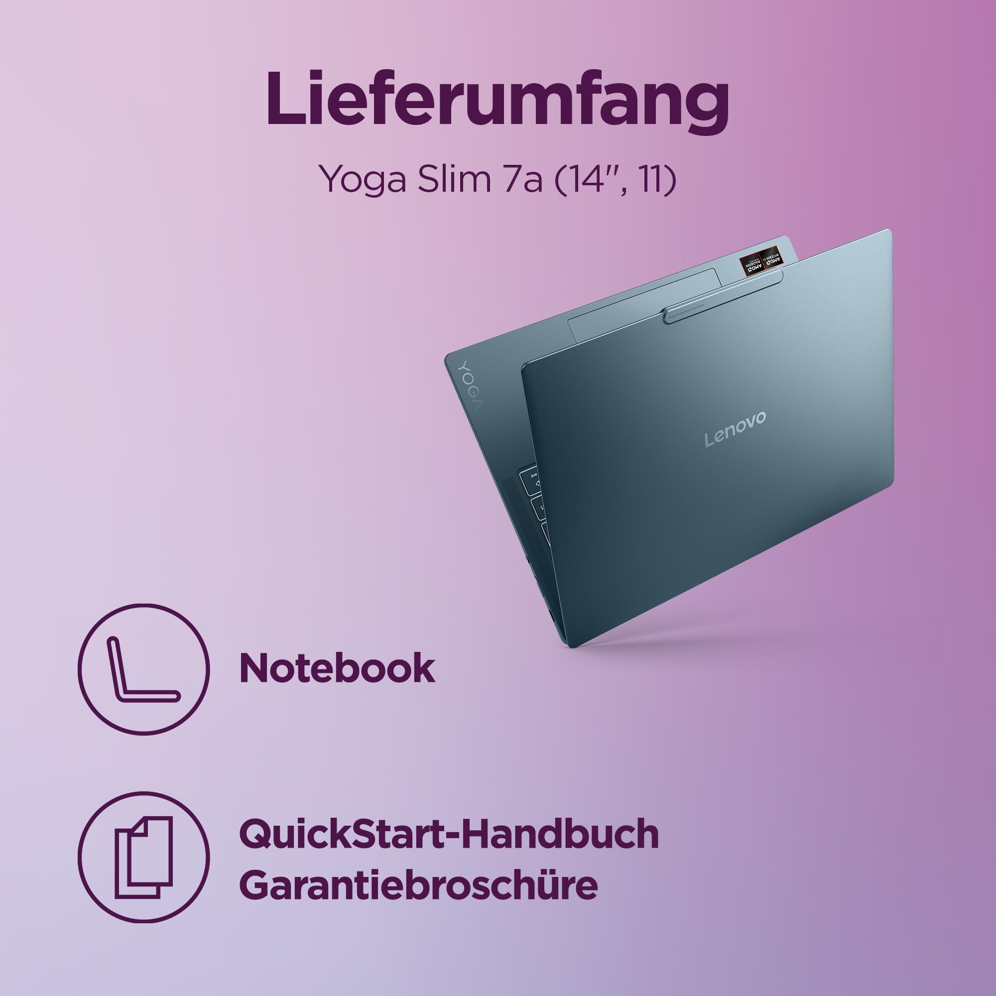 Lenovo Yoga Slim 7 Laptop | 14" 2.8K WUXGA OLED Display | AMD Ryzen AI 7 445 | 16GB RAM | 1TB SSD | AMD Radeon Grafik | Windows 11 | QWERTZ | Tidal Teal | 3 Monate Premium Care