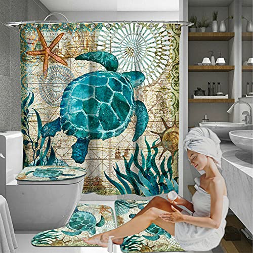 Shower Curtain Sets with Bath Rugs Non-Slip Rugs, Bathroom Rug Set, Bath Rugs Set, Bathroom Rugs Sets 4 Piece, Waterproof Curtains Sets with Memory Foam Bathroom Rug Set
