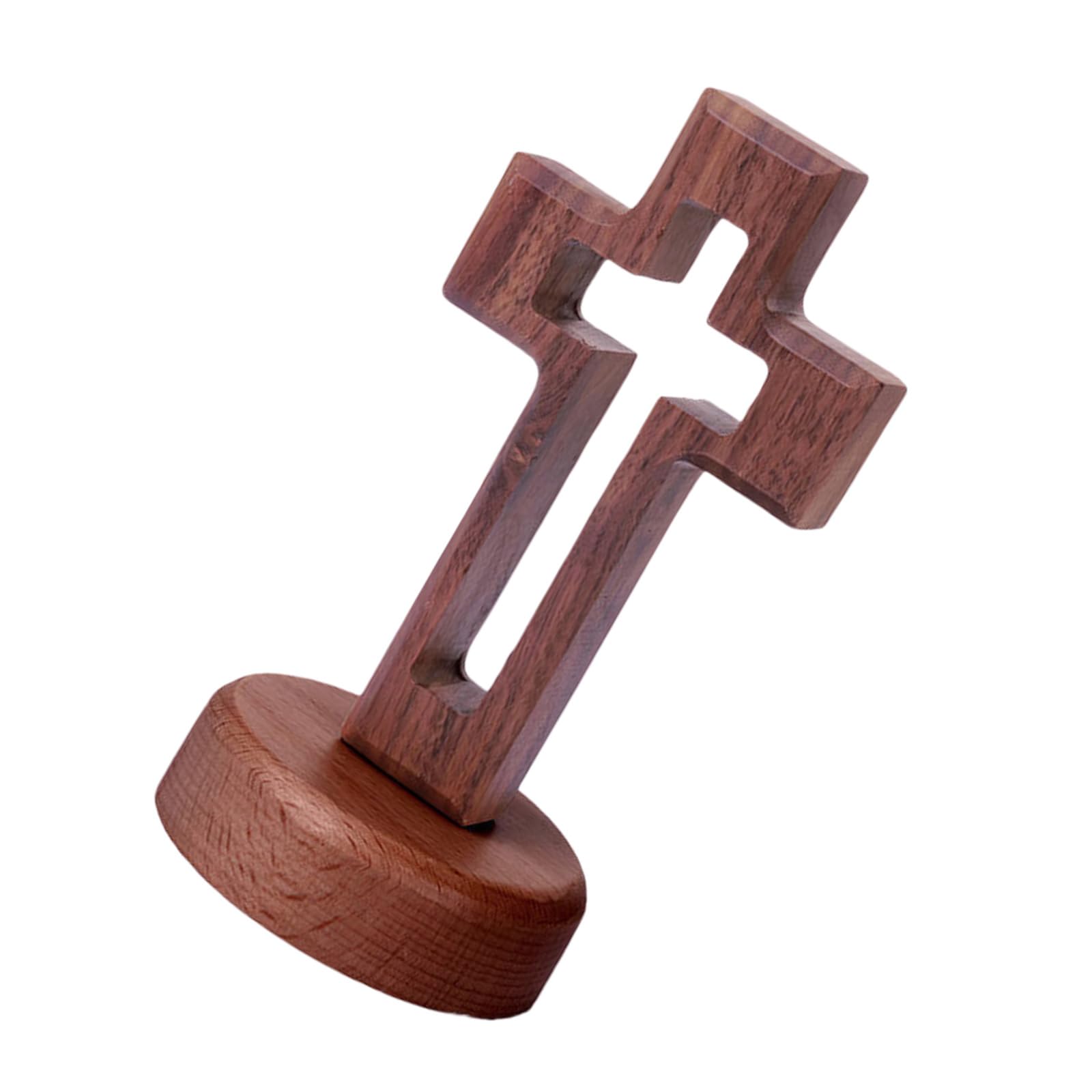 Kalttoy Hollow Crosses Wooden Sculpture with Base for Catholic Home Decors and Faith Religious Gift Giving Crosses with Base Stand