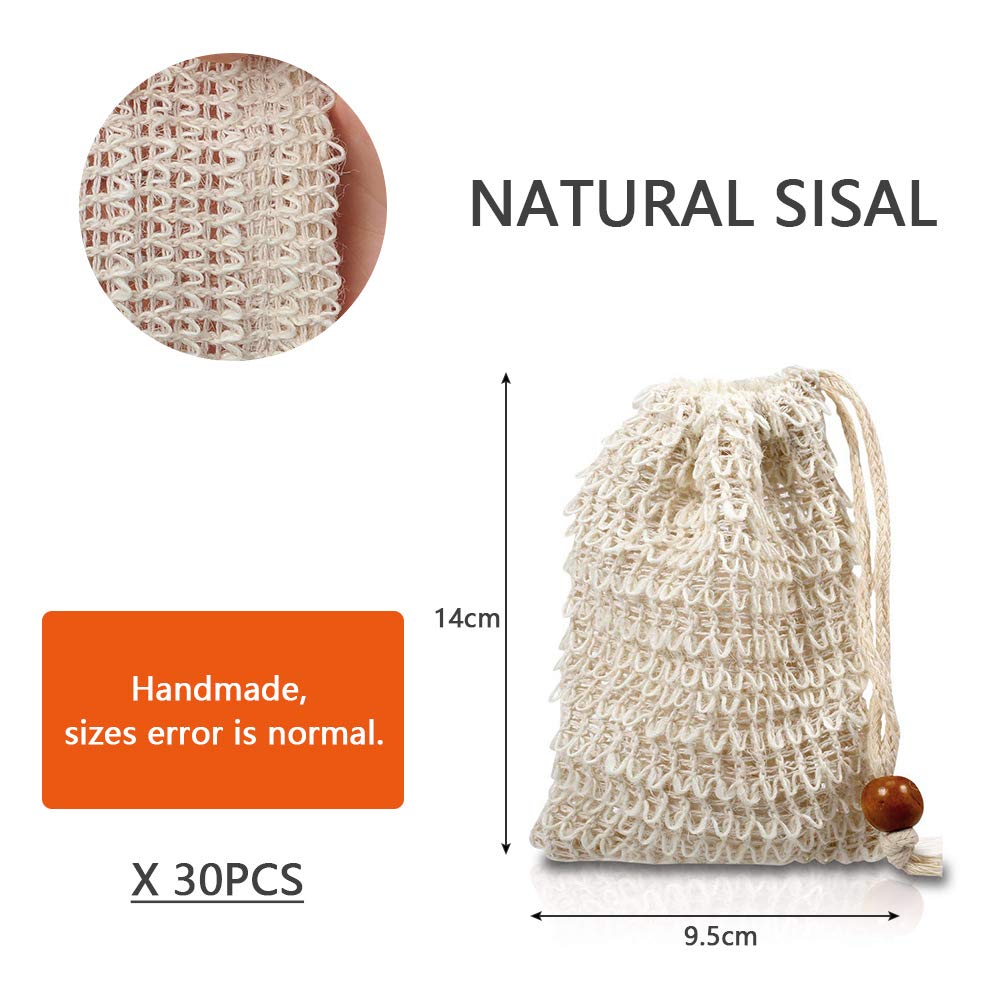 "N/A" OTYMIOW 30 Pack Soap Bags for Bars Soaps Exfoliating Natural Sisal Soap Bag Hand Made Soaps Bag Mesh with Drawstring for Bath & Shower Use