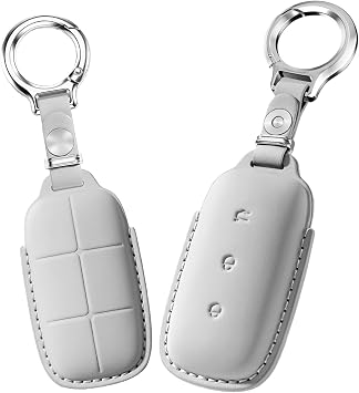 Leather Key Fob Cover Compatible with Geely Galaxy E5 Xingyao 8 L6 L7 E5 Sailing Edition Cityray Proton e.MAS 7 Key Controller Protective Cover Decoration Key Holder Grey