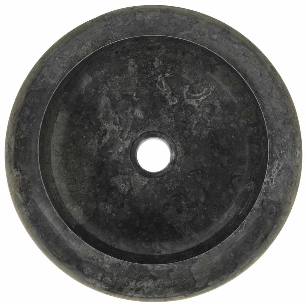 Lavabo de mármol negro de 40 x 12 cm, lavabo redondo de piedra natural para baño o baño, fregadero de diseño hecho a mano, robusto y fácil de limpiar