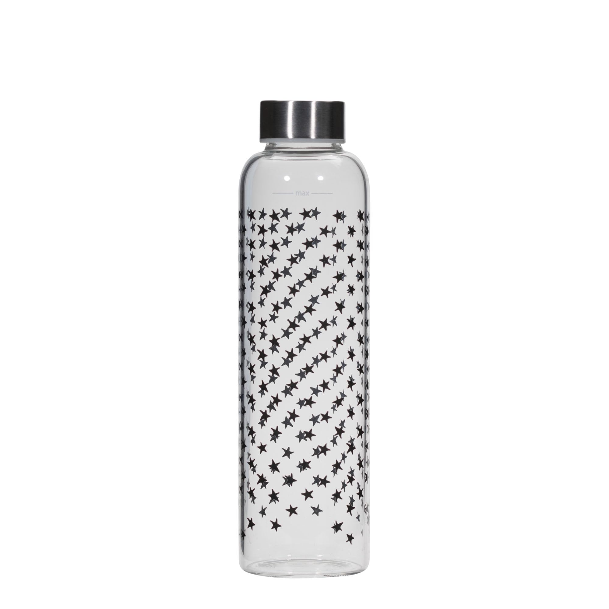 Set di 6 borracce Perseus da 500 ml con stelle nere in vetro trasparente con chiusura in metallo