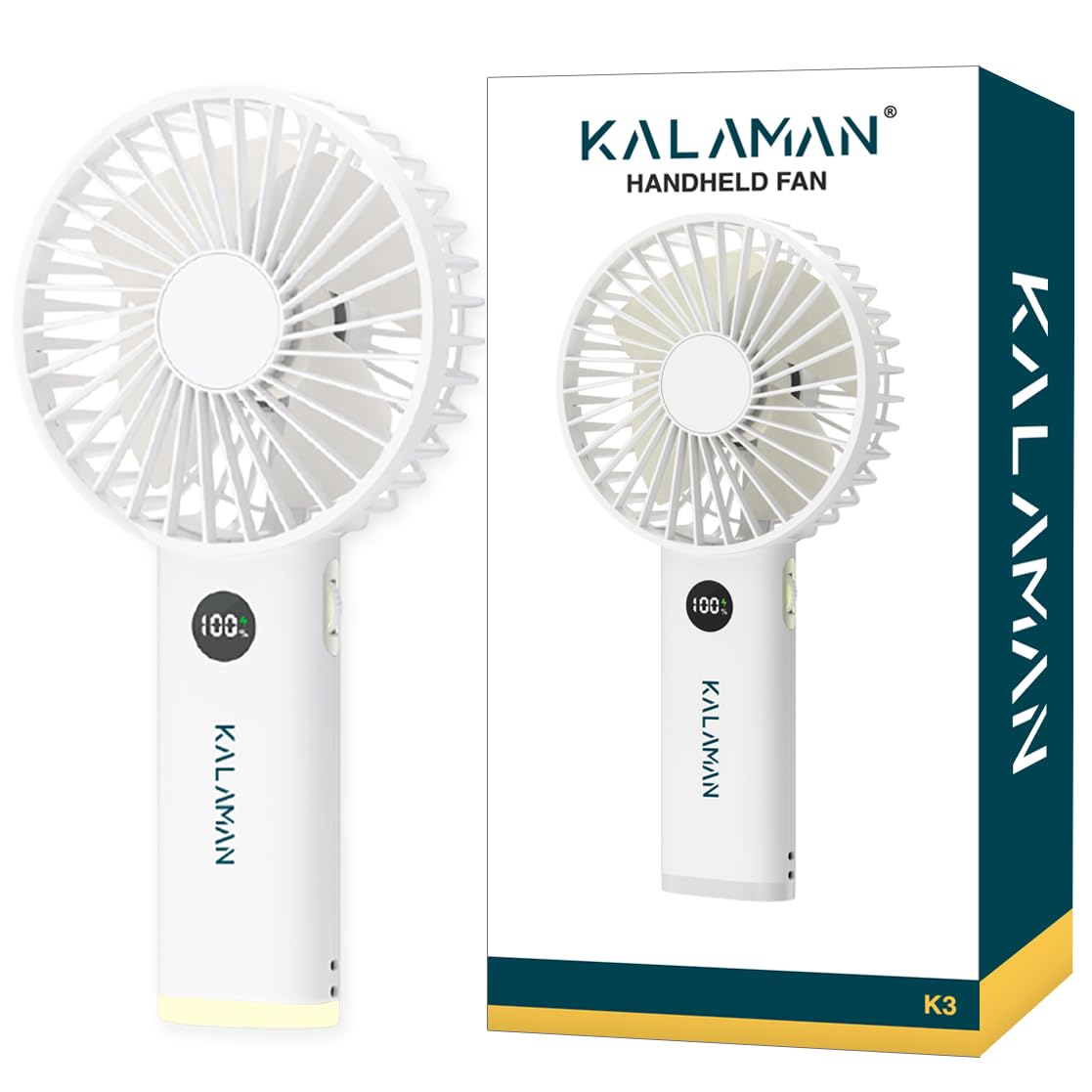 KALAMAN Handheld Fan 1-100 Speed 3600mAh Portable Rechargeable Fan with LED Display Powerful Motor Summer Essentials for Travel