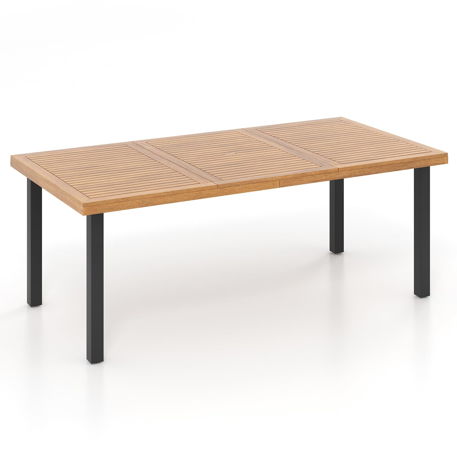 Tavolo Da Giardino In Legno Di Acacia 140x75x76 Cm - Con Foro Ombrellone, Per 6-8 Persone | Gambe In Metallo - Foto 5