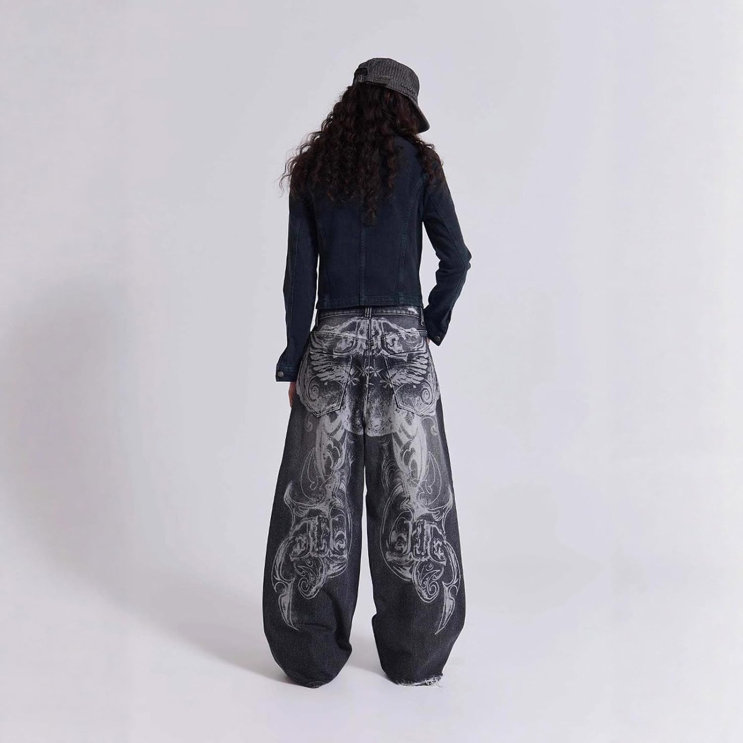 Vintage Skull Print Washed Denim Pants Gothic Straight Tube Loose Wide Leg Pants Y2K Jeans Men's Hip-hop Pants - Image 3