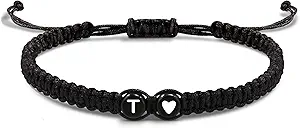 Btysun Initial Bracelets for Women Teen Gifts Trendy Stuff Best Friend Birthday Gifts Graduation Adjustable Letter A-Z Braided Bracelets Heart Link Sister Daughter Mother's Day Mom Female Christmas Jewelry