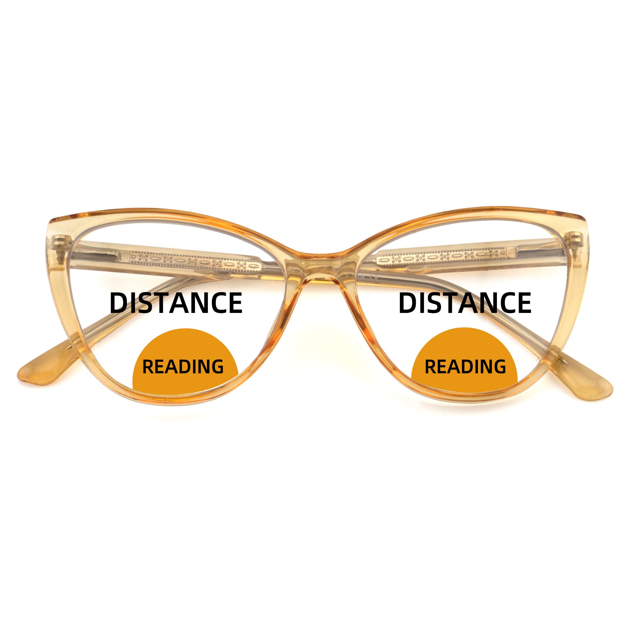 SOPHILY Cateye Bifocal Reading Glasses for Women Men, Funky Bi-focal Womens Readers Clear Top Blue Light Blocking Eyglasses,Transparent Brown Frame +1.75