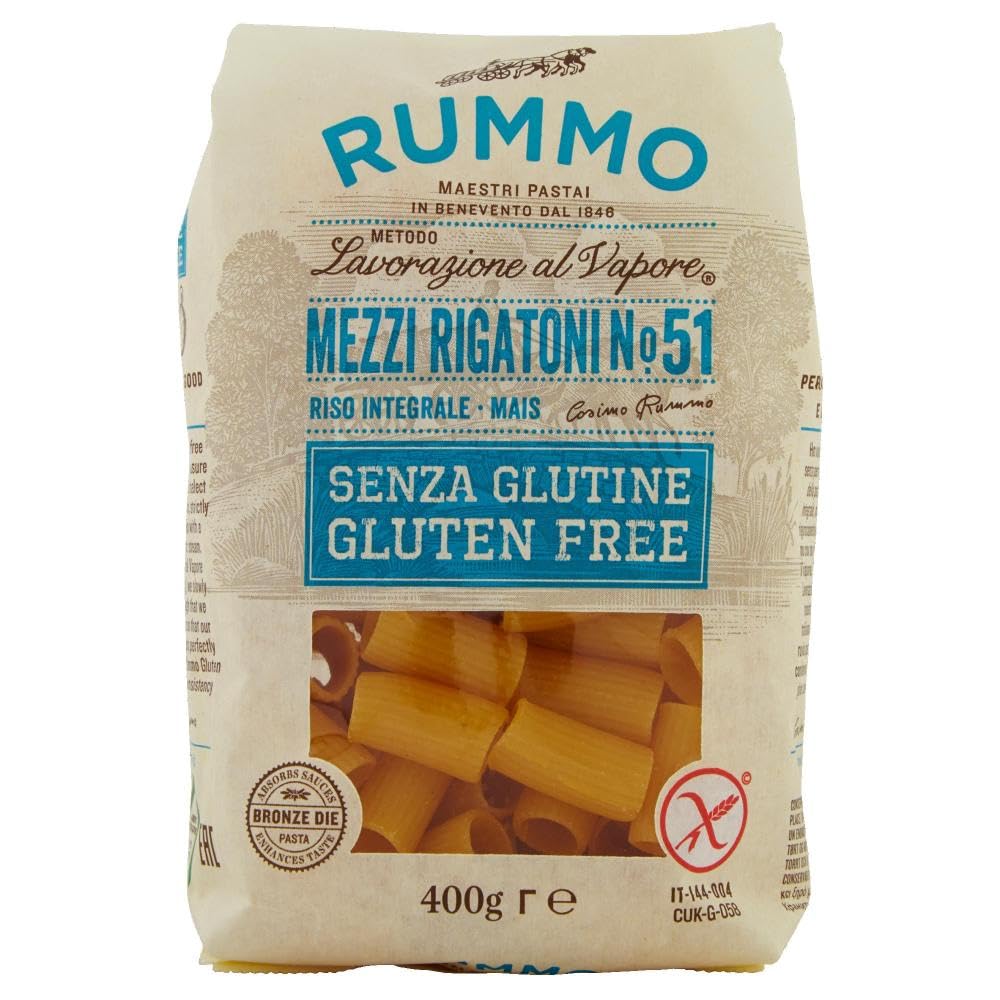 Italian Gourmet Glutenfreie Italian Gourmet Mezzi Rigatoni Nr.51 Pasta | Formato corto rigato per sughi; aus Reis und gelbem Korn, große Packung für, Gesamtnettogewicht 8 kg + Kostenlos Polpa 400g