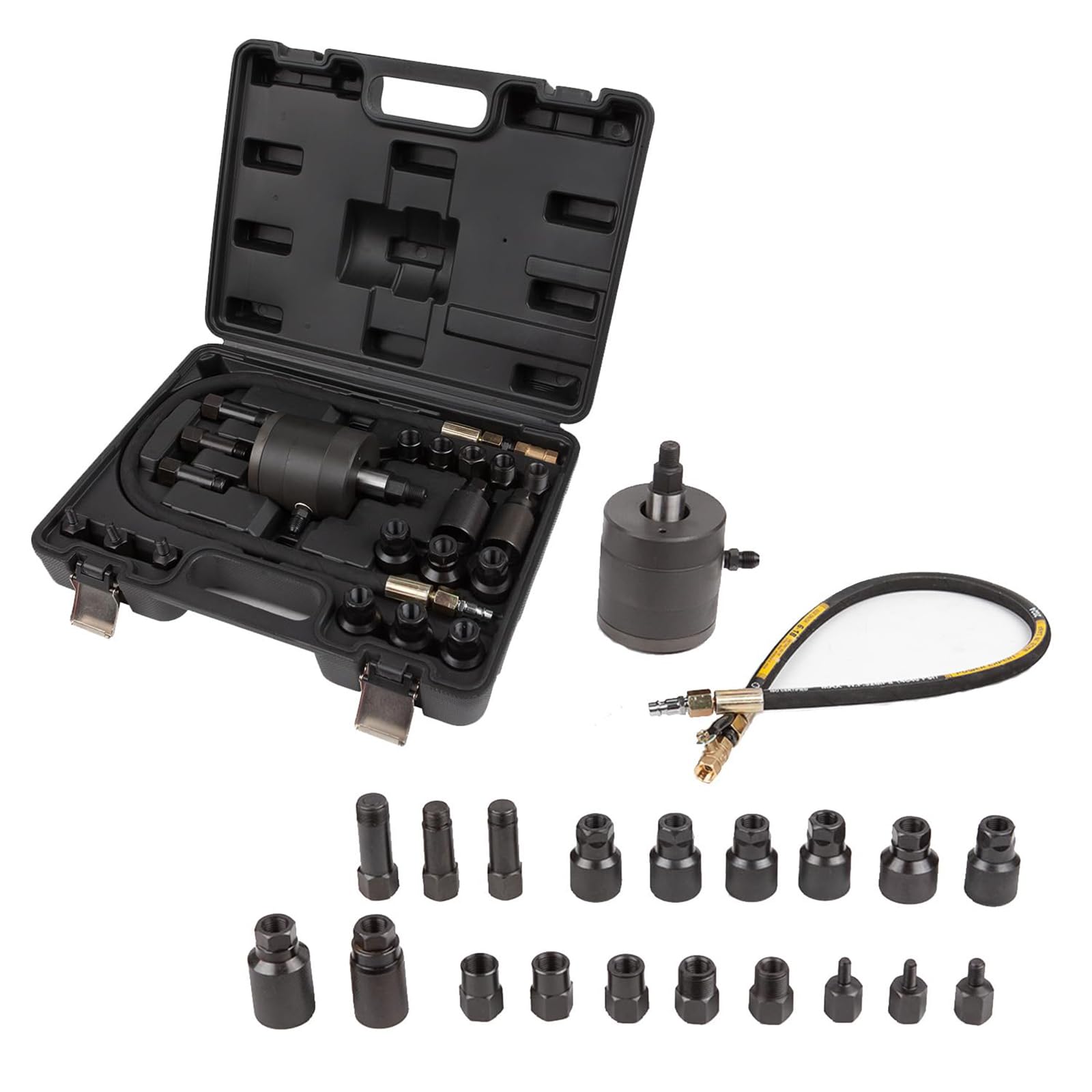 Set di estrattori pneumatici per iniettori Tech per motori diesel, kit di strumenti per la rimozione degli iniettori a vibrazione d'aria da 5-8 bar da 21 pezzi con martello estrattore, 19 adattator