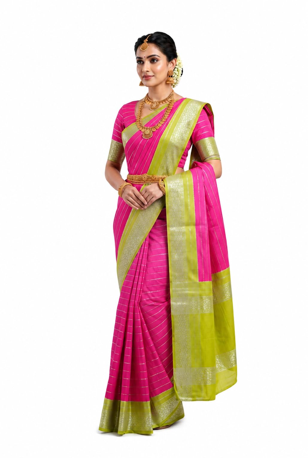 Women’s Fancy Mysore Silk Saree with Blouse Piece | Zari Stripe Design with Silk Border | Soft Lightweight Traditional Saree for Wedding Festival Wear-image-31