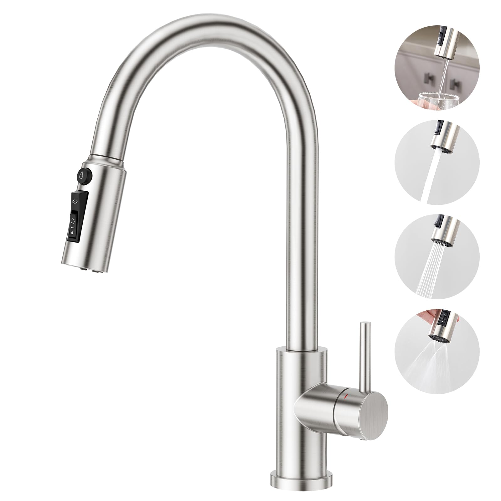 CREA Grifo de cocina de 3 vías,Giratorio a 360° Grifo Monomando Fregadero De Cocina Para Filtro De Agua,3 En 1 Grifo De Fregadero De Cocina Para Sistemas De Ósmosis Latón,Acero Inoxidable Cepillado