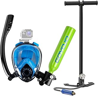 GOYOJO Mini Scuba Tank & Snorkel Mask Set with Pump, 0.5L Portable Diving Oxygen Cylinder with 5-10 Mins of Underwater Breathing, Full-face Diving Mask, for Pool Training Snorkelers