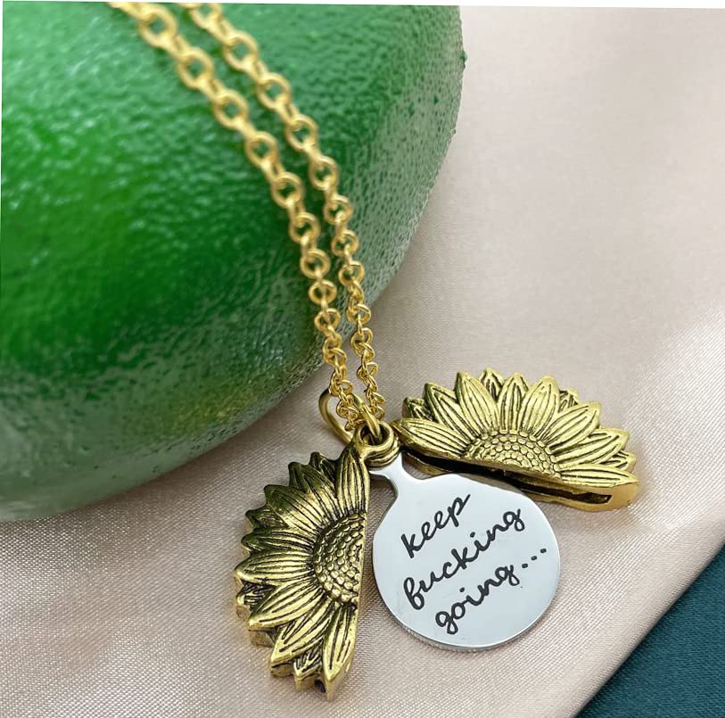 ZAHSY Keep Fucking Going Inspirational Gifts for Men Daughter Son Women Sunflower Locket Necklace for Women Girls3