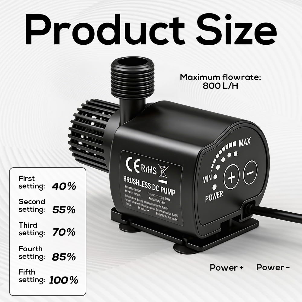 12V Wasserpumpe mit Drehzahlregelung, 800L/H SolarWasserpumpe Brushless, Geräuscharm Wasserpumpe Klein Teichpumpe,5M Förderhöhe, Aquarium Pumpe, Mini Pumpe Wasser für Wasserzirkulationssystem