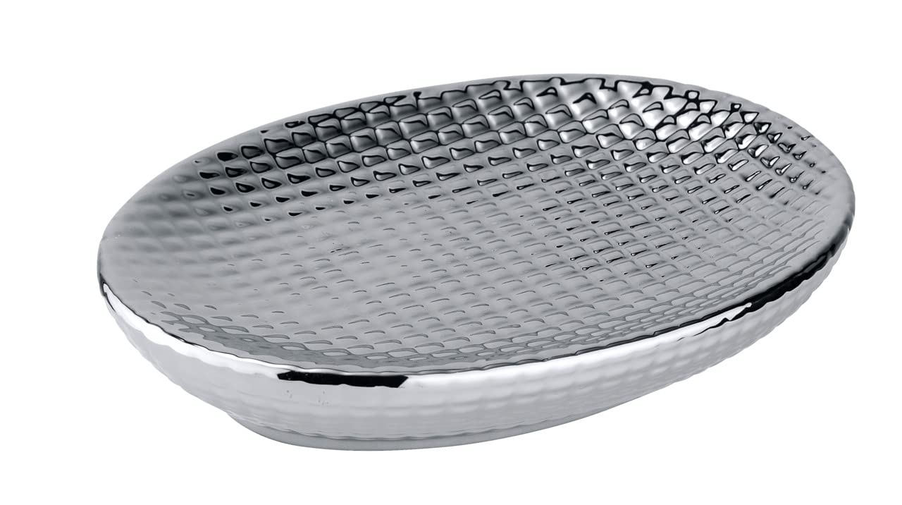 WENKO 22010100 Soap dish Dakar - Ceramic, 13.5 x 2.6 x 9.7 cm, Chrome