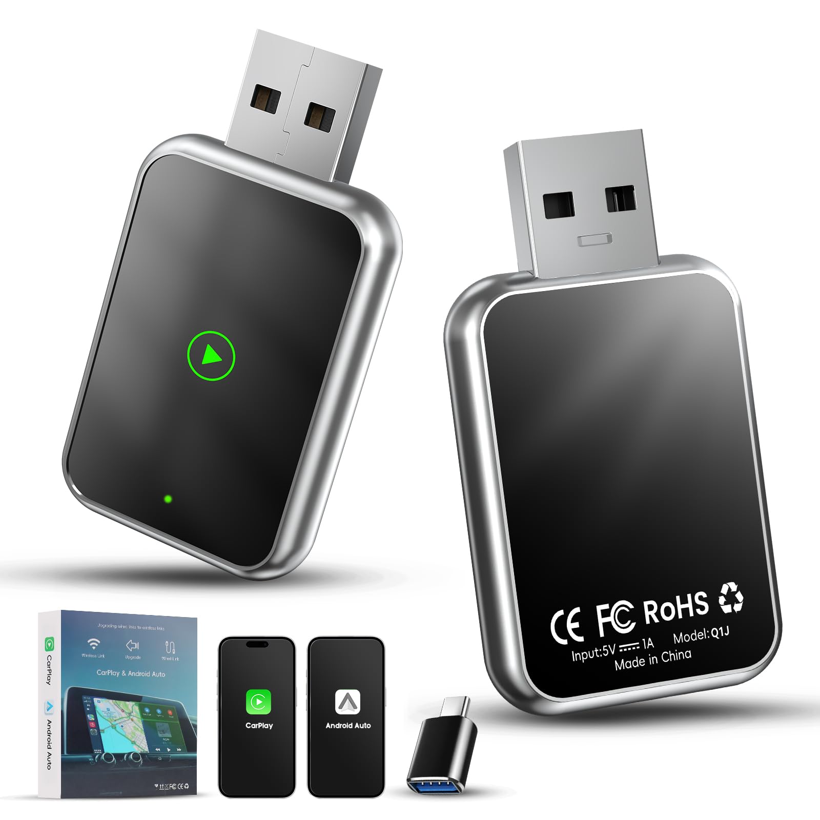 BEVA 2-in-1 Wireless CarPlay & Android Auto Adapter - Kabellos Für Auto