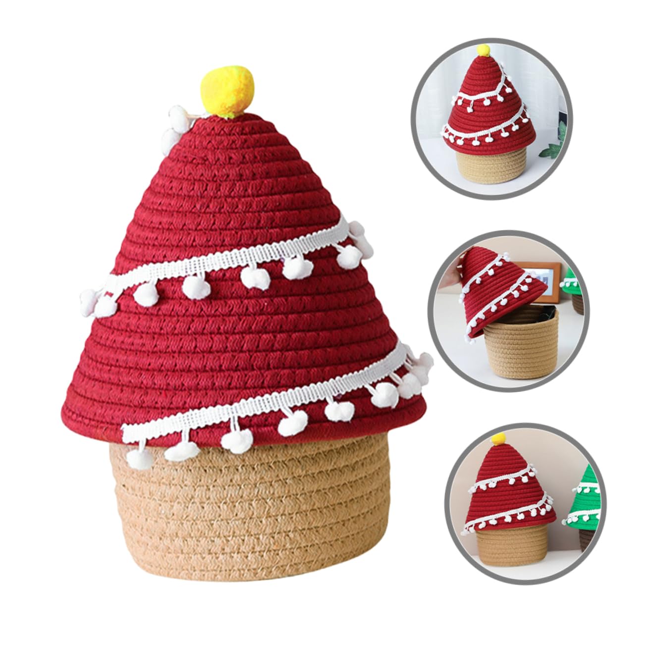 TEHAUX 2piezas Cesta De Almacenamiento Forma De Árbol De Navidad Organizador Decorativo Para Cosméticos Cesta De Hilo De Tapa Accesorios Para Hogar y Decoración Navideña