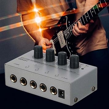 Headphone Amplifier with Audio Cable, HA400 4-Channel Metal Stereo Audio Amplifier, Mini Earphone Splitter W/ 1/4