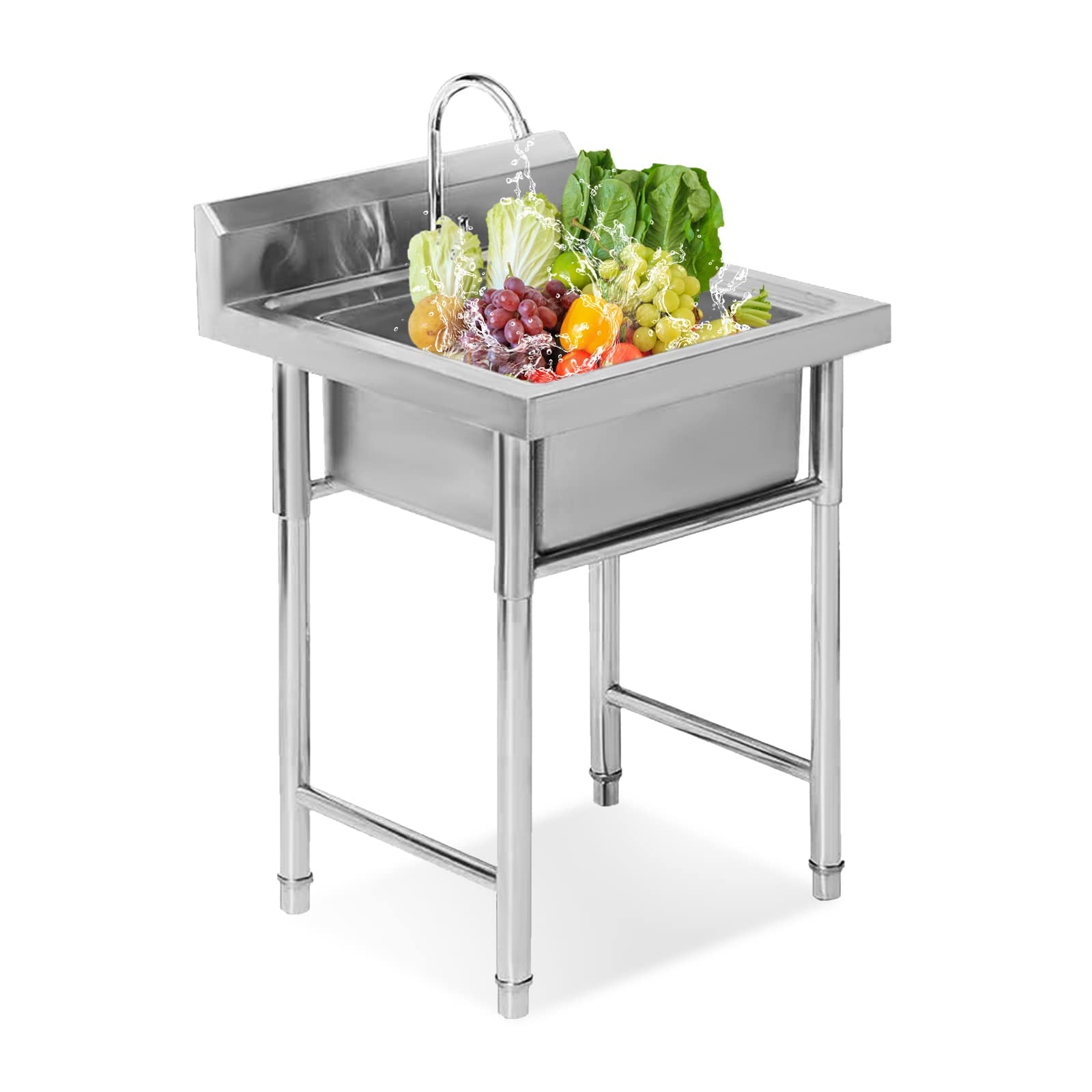 ZTCHSENZT Sink,Outdoor 304 Stainless Steel Sink Free Standing Utility with Faucet Hand Washing Station for Home Laundry Room Garage Bar Restaurant