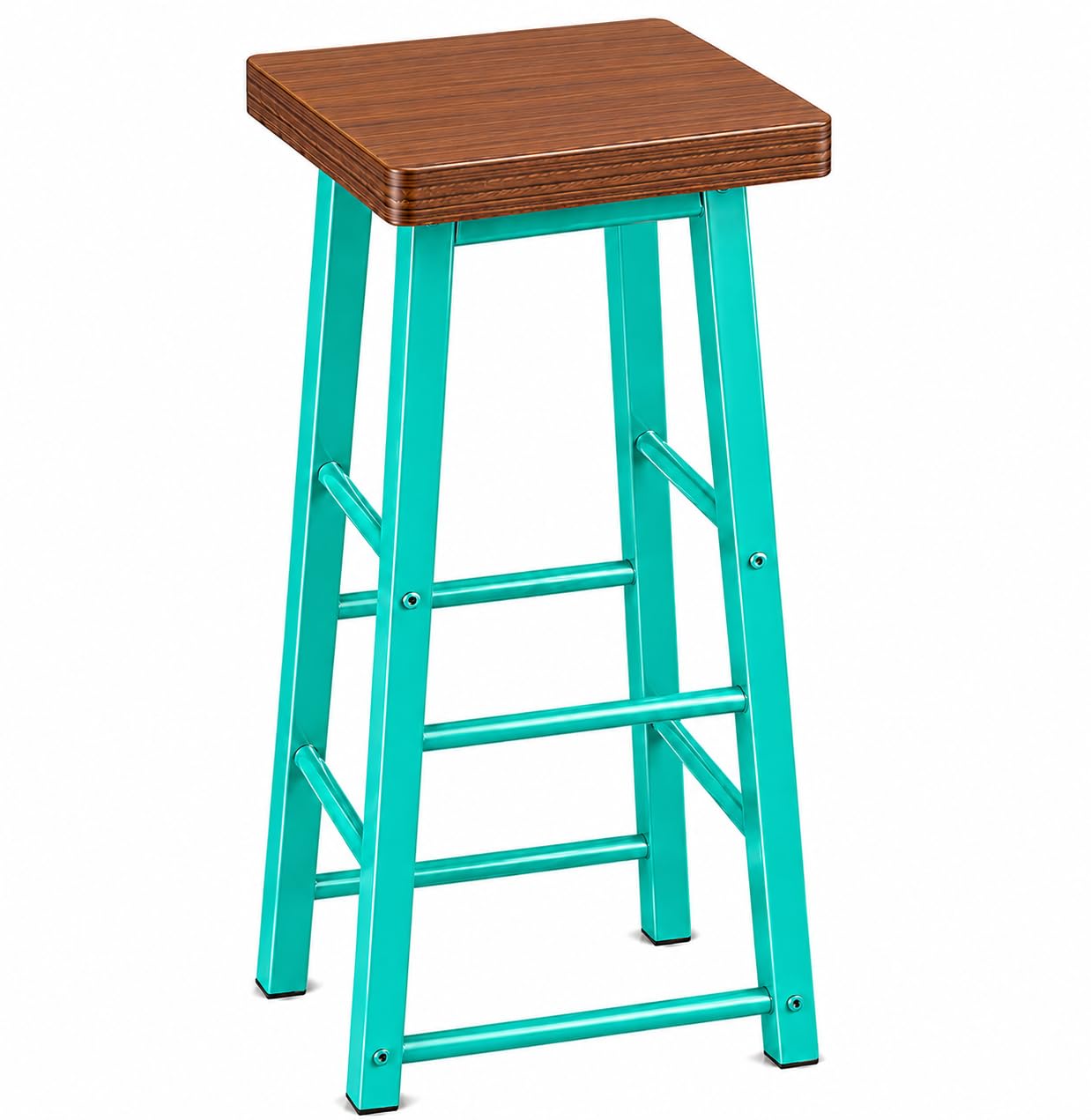 75179 Classic Breakfast Kitchen Counter Bar Stool, Square MDF Seat Seat Bar Chairs Metal Legs Barstools Dark Beech High Stool - Turquoise Green-image-36