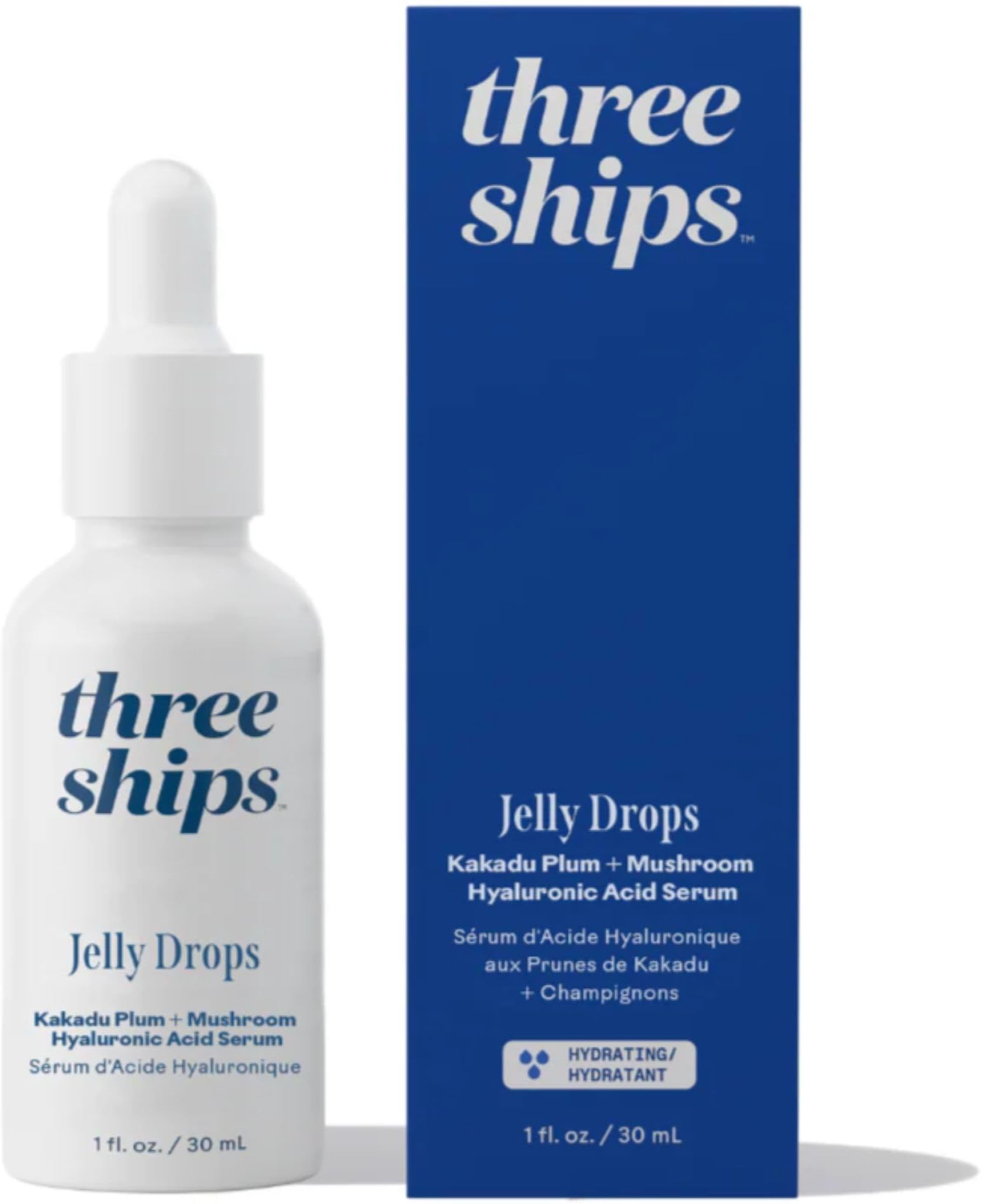 Three Ships - Jelly Drops Kakadu Plum + Mushroom Hyaluronic Acid Serum | Hydrate, Replenish, Plump Skin | Cruelty-Free, Vegan, Paraben-Free, Sensitive Skin Safe (1 fl oz | 30 mL)