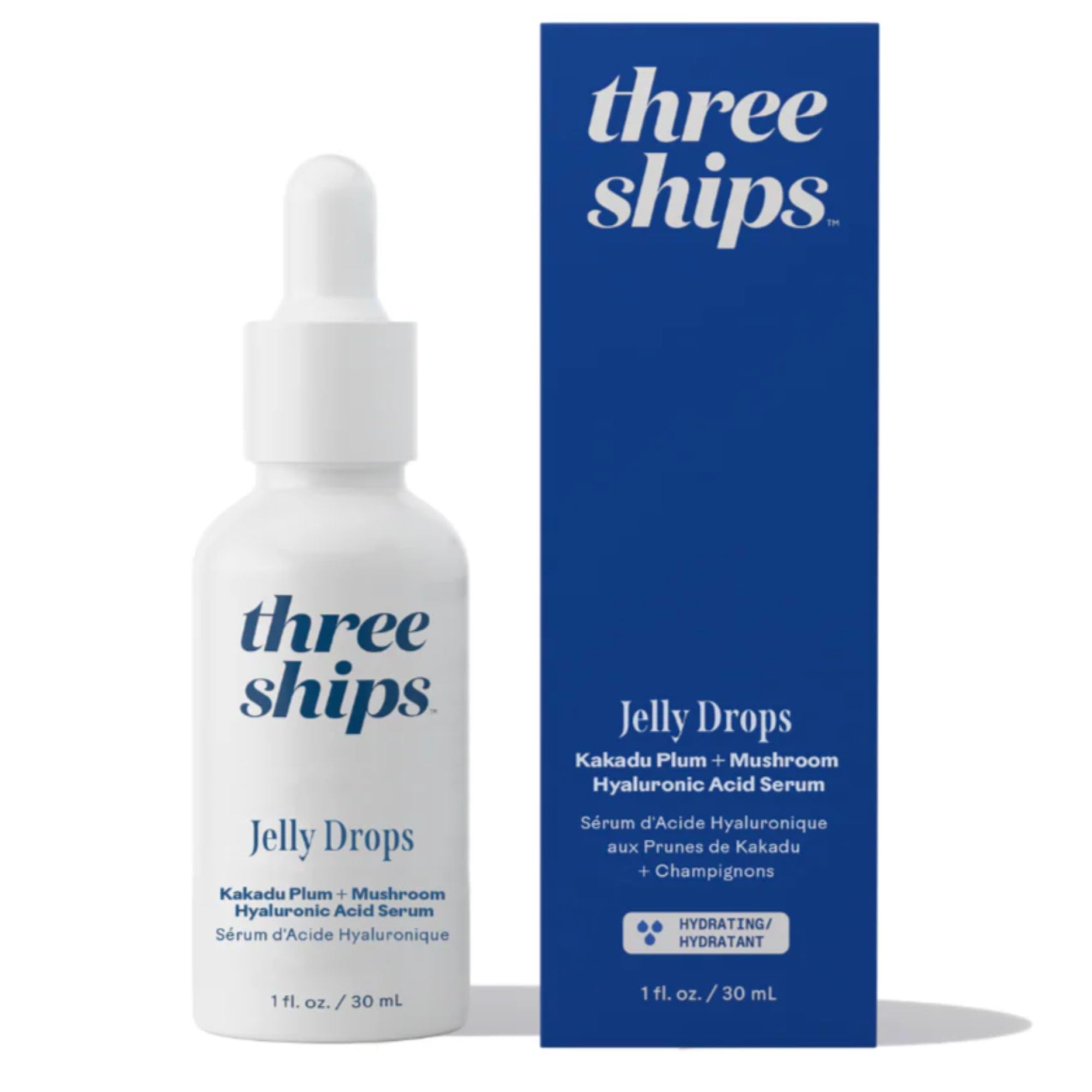Three Ships - Jelly Drops Kakadu Plum + Mushroom Hyaluronic Acid Serum | Hydrate, Replenish, Plump Skin | Cruelty-Free, Vegan, Paraben-Free, Sensitive Skin Safe (1 fl oz | 30 mL)