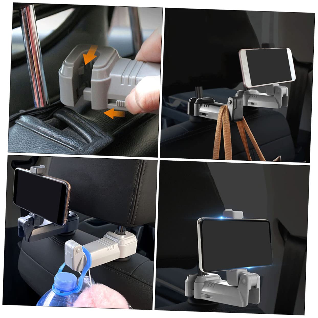 SOLUSTRE Headrest Hanger for Car Universal Backseat Phone Bracket 360° Rotatable Hook Easy to Install Sturdy Abs Silicone