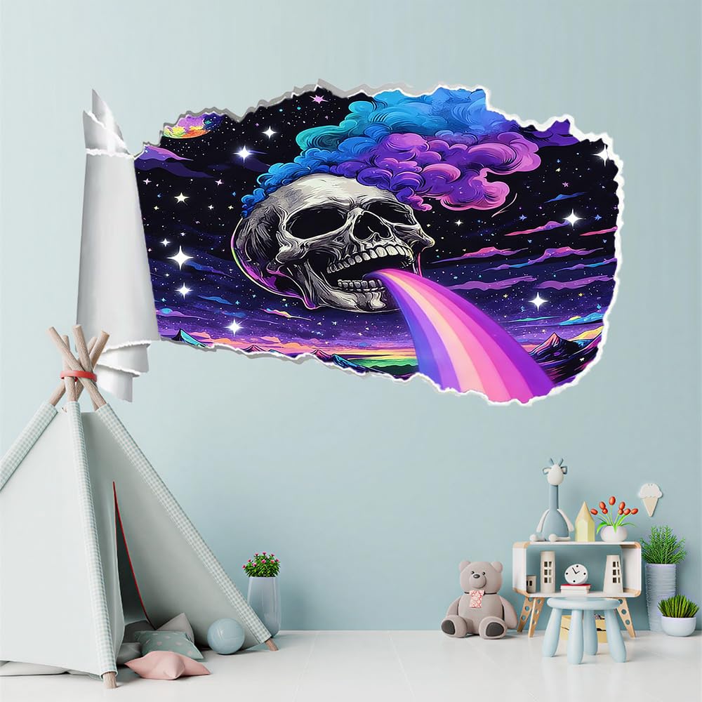3D Wandtattoos Totenkopf Wolke Regenbogen Wandaufkleber Durchbruch Wanddeko Universum Wandbild für Kinderzimmer Junge Teenager zimmer Schlafzimmer Wandsticker Kleinkinderzimmer Deko