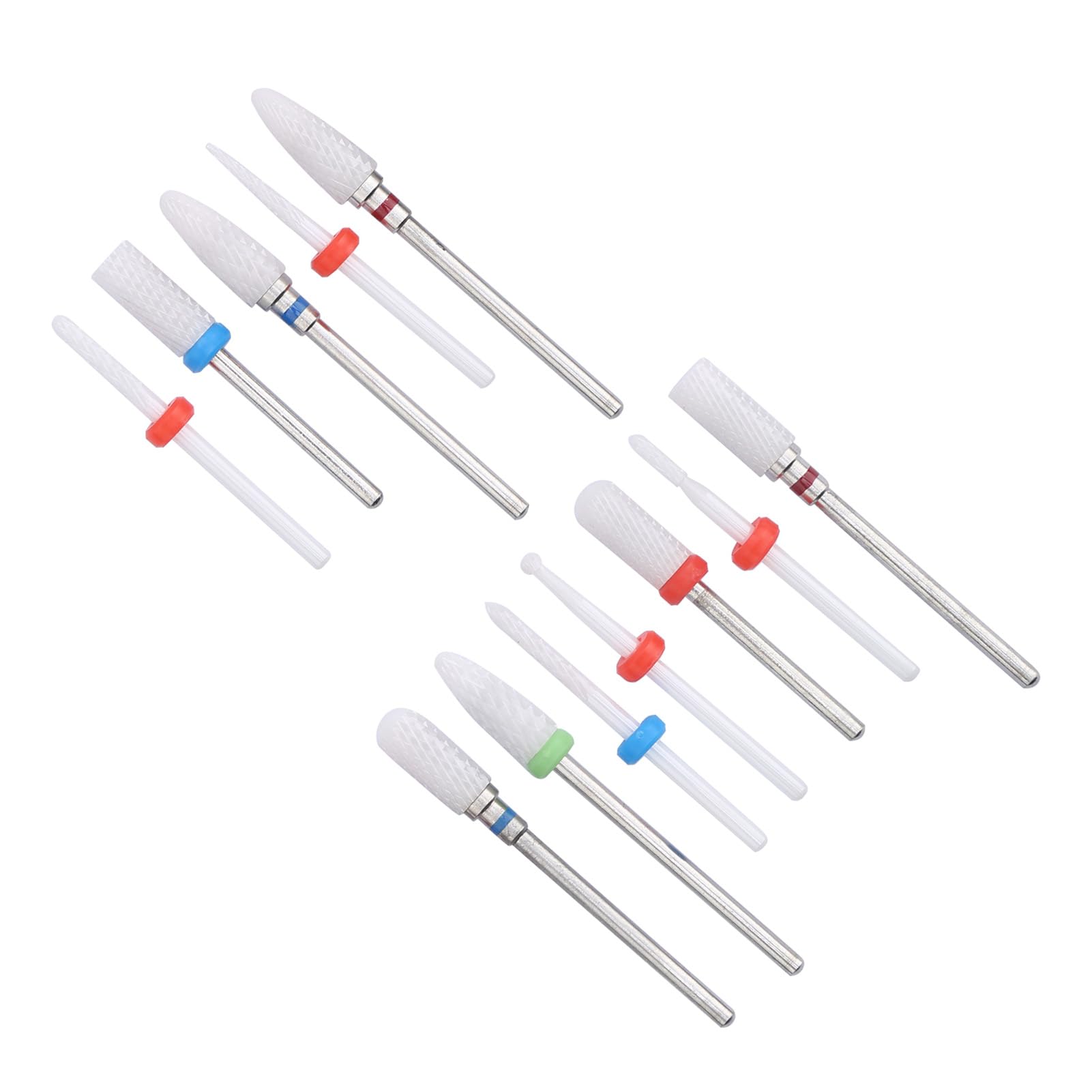 Fafeicy Set di Punte per Trapano per Unghie in Ceramica, 12 Pezzi per Fresa per Fresa in Ceramica per Trapano Elettrico per Rimuovere le Unghie in Gel Acrilico per Cuticole Manicure Pedicure, Testa