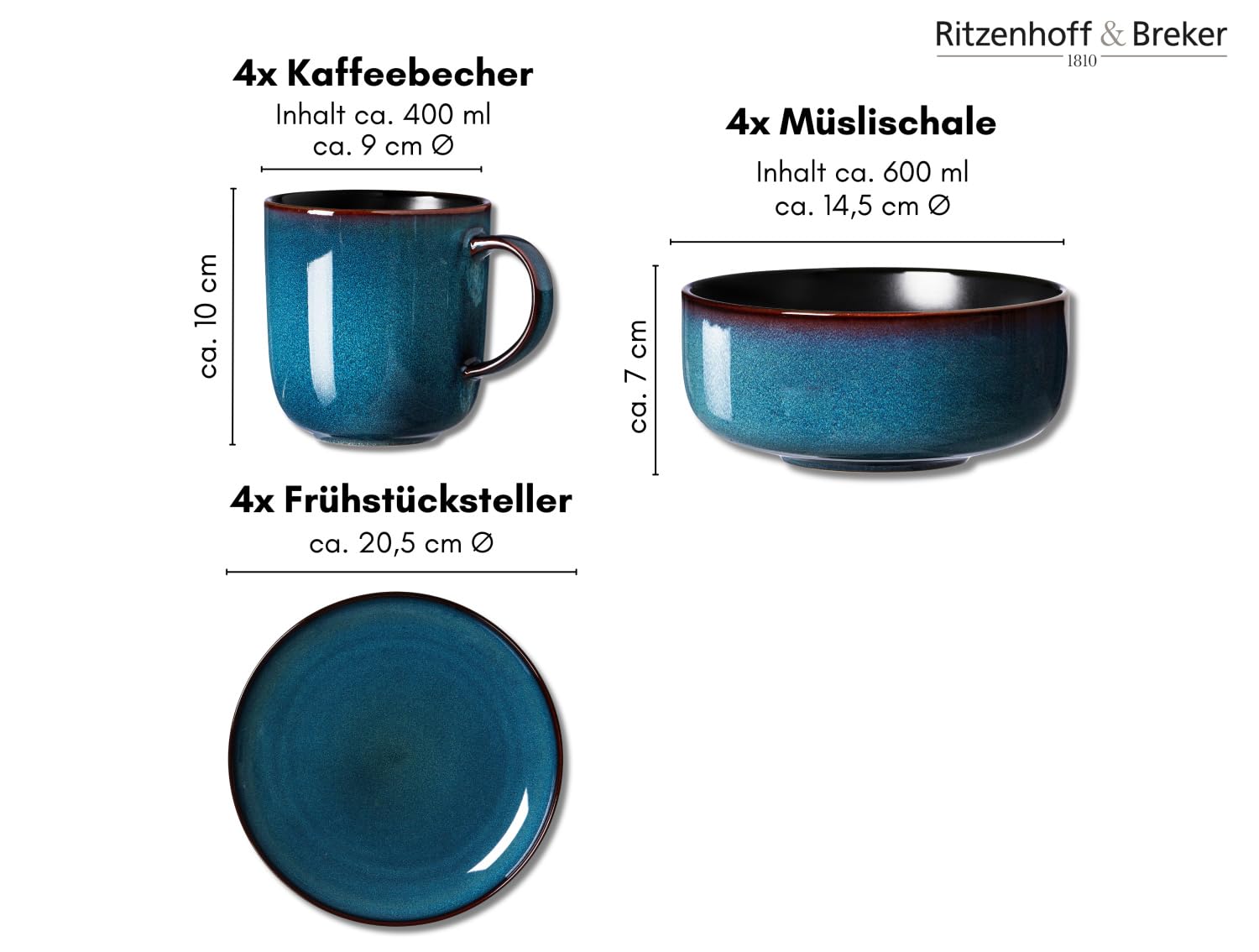 Ritzenhoff & Breker Frühstücksservice Bali | 12-teilig | blau