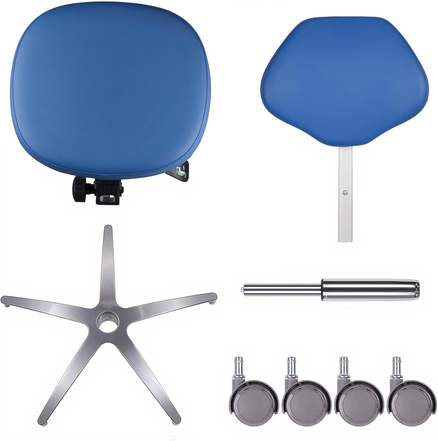 Ergonomic Medical Stool with Backrest - Heavy Duty Rolling Dental Chair with 45° Tilt Support, Adjustable Height Microfiber Leather Hydraulic Stool for Salon, Spa, Clinic, Office (Blue)