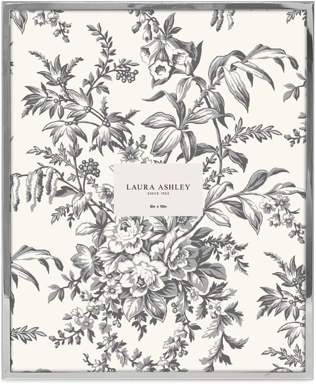 Laura Ashley 8x10 Silver Flat Metal Picture Frame (Vertical & Horizontal) w/Two-Way Easel Stand, Black Velvet Backing, Wall-Mountable, Made for Tabletop, Desk, Wall Display, Home Décor (8x10, Silver)